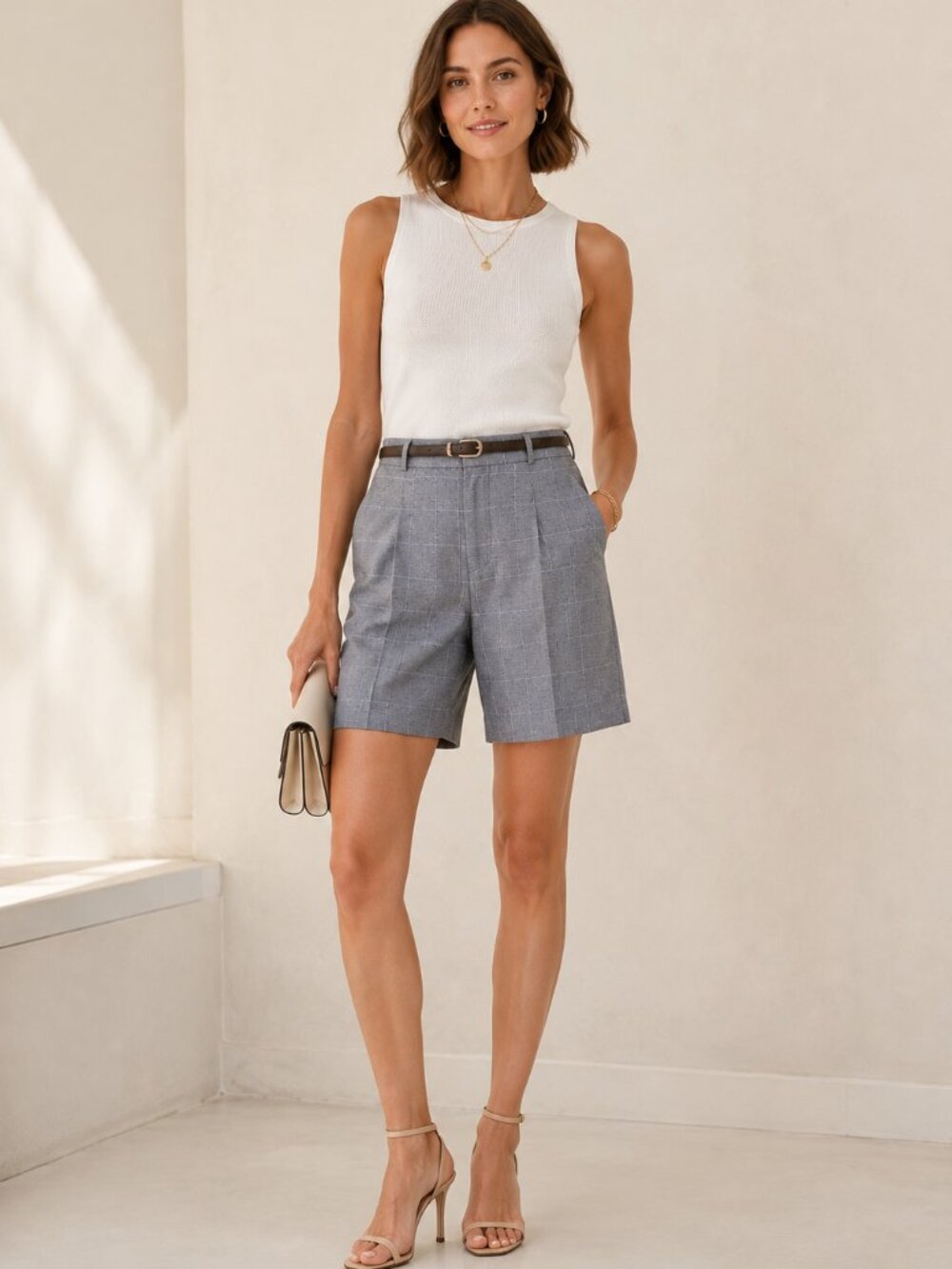 Banana Republic Avery Linen Blend Windowpane Plaid Pleated Shorts Size 0